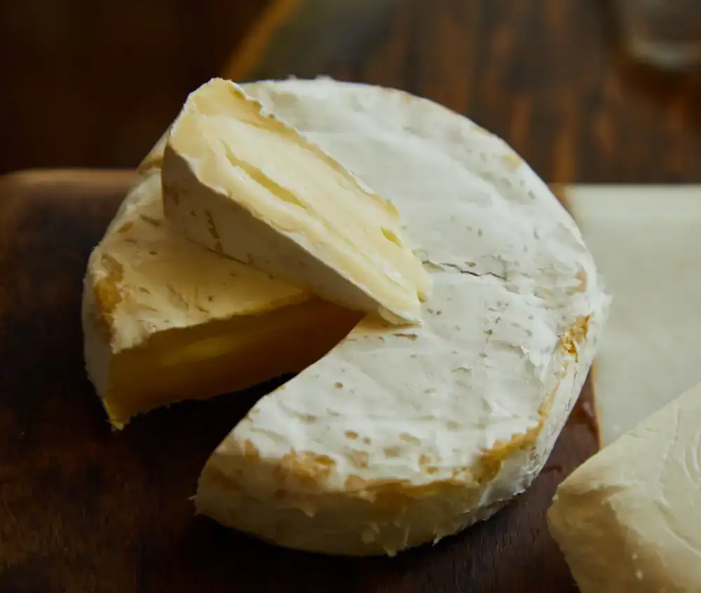 Close up of a sticky orange washed rind cheese
